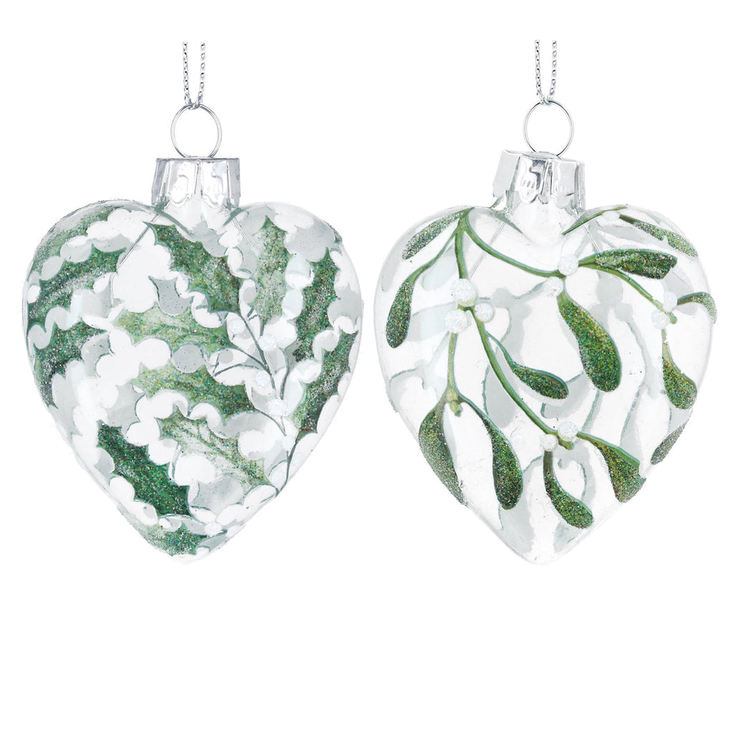 Clear Glass Heart Holly and White Berries