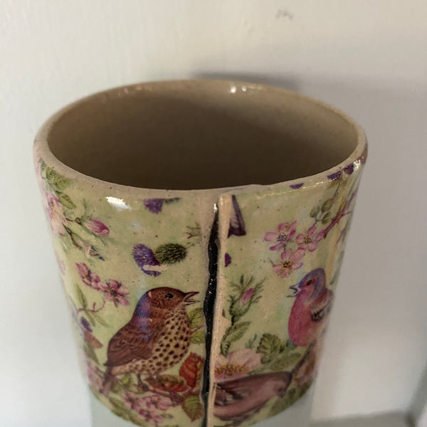 Large Blue Bud Vase with birds  By Virginia Graham