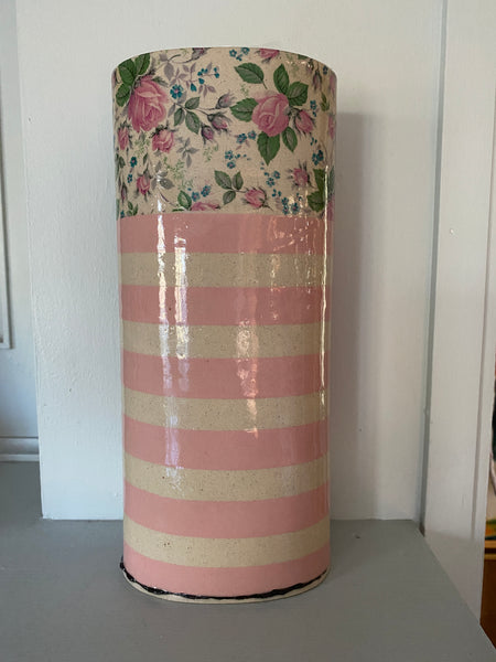 Very Tall Vase striped pink  By Virginia Graham