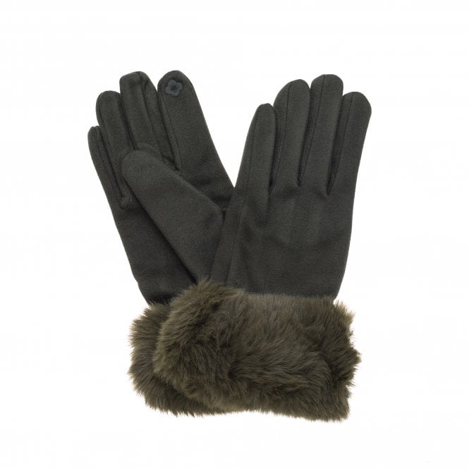 Olive Fur Trimmed Gloves