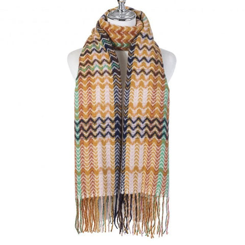 Natural Zig Zag Fringed Scarf