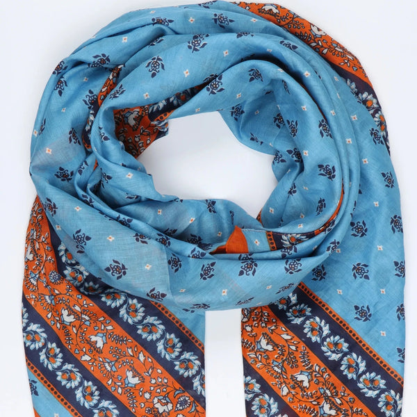 Blue Orange Cotton Scarf