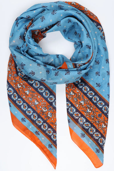 Blue Orange Cotton Scarf