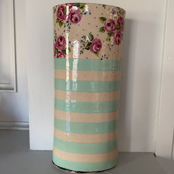 Very Tall Vase striped blue By Virginia Graham