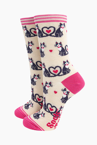 Love Cats Cream Ladies Bamboo Socks