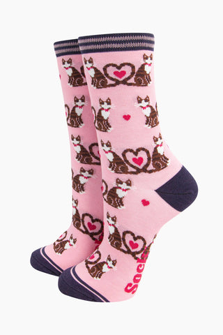 Love Cats Pink Ladies Bamboo Socks