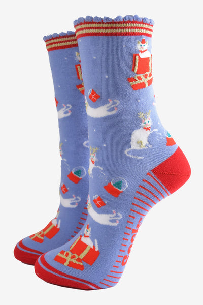 Ladies Box of 3 Socks - Christmas Cats