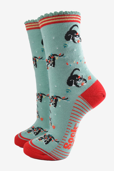 Ladies Box of 3 Socks - Christmas Cats