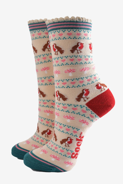 Ladies Box of 3 Socks - Christmas Robins