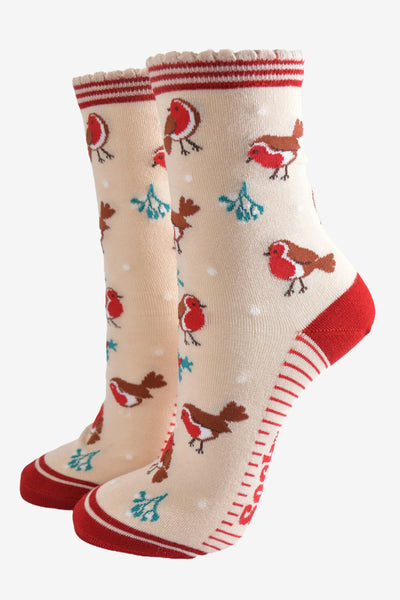 Ladies Box of 3 Socks - Christmas Robins