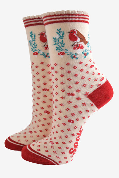 Ladies Box of 3 Socks - Christmas Robins