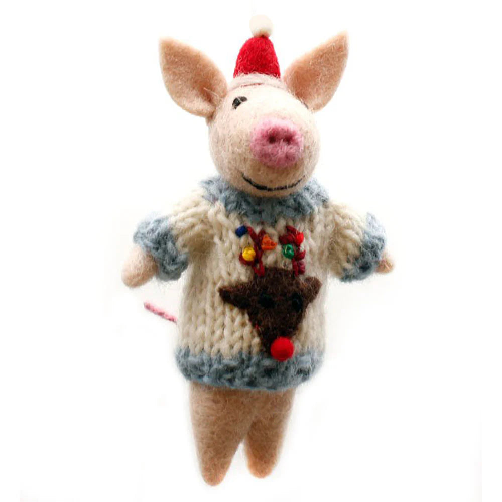 Felt Piglet in Christmas Jumper