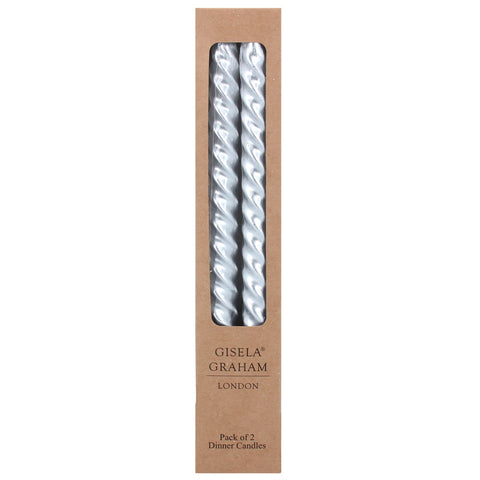 Twisted Taper Dinner Candles Silver