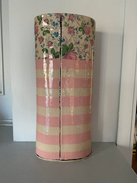 Very Tall Vase striped pink  By Virginia Graham