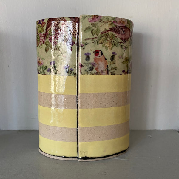 Oval Yellow Striped Vase By Virginia Graham