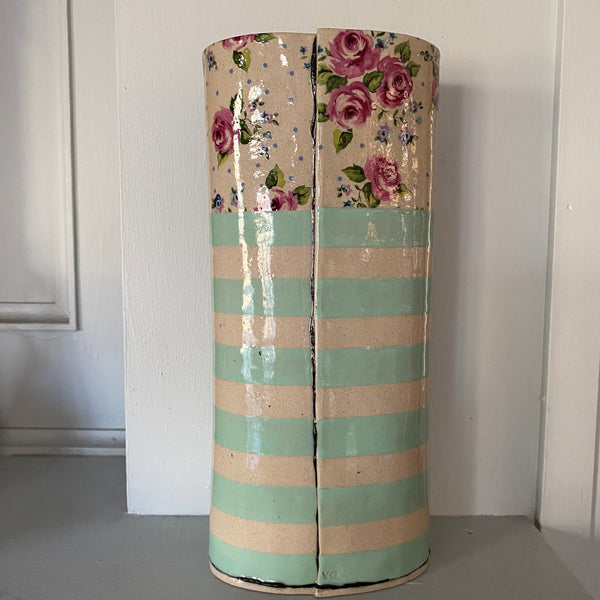 Very Tall Vase striped blue By Virginia Graham