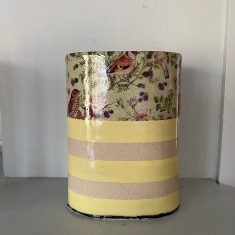 Oval Yellow Striped Vase By Virginia Graham