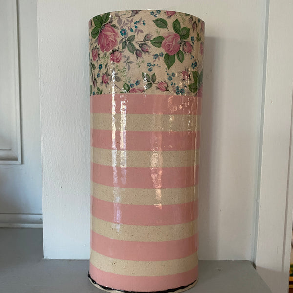 Very Tall Vase striped pink  By Virginia Graham