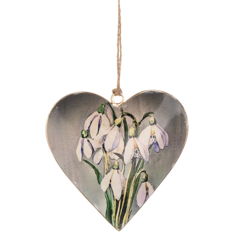 Tin Heart Snowdrop Hanging Decoration