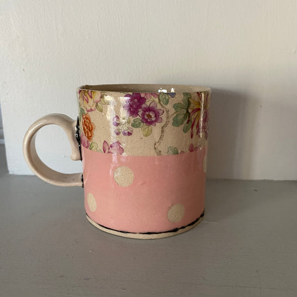 Large Floral Pink Striped Mug By Virginia Graham