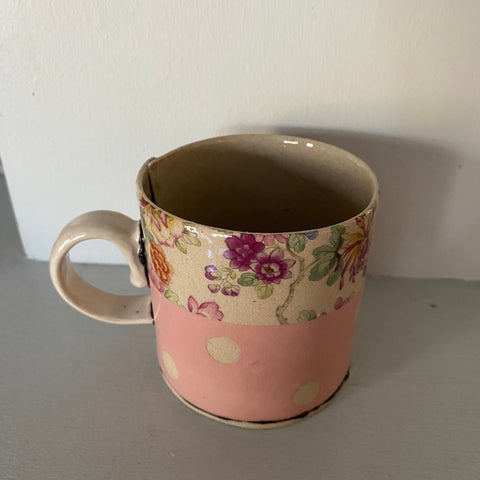 Large Floral Pink Striped Mug By Virginia Graham