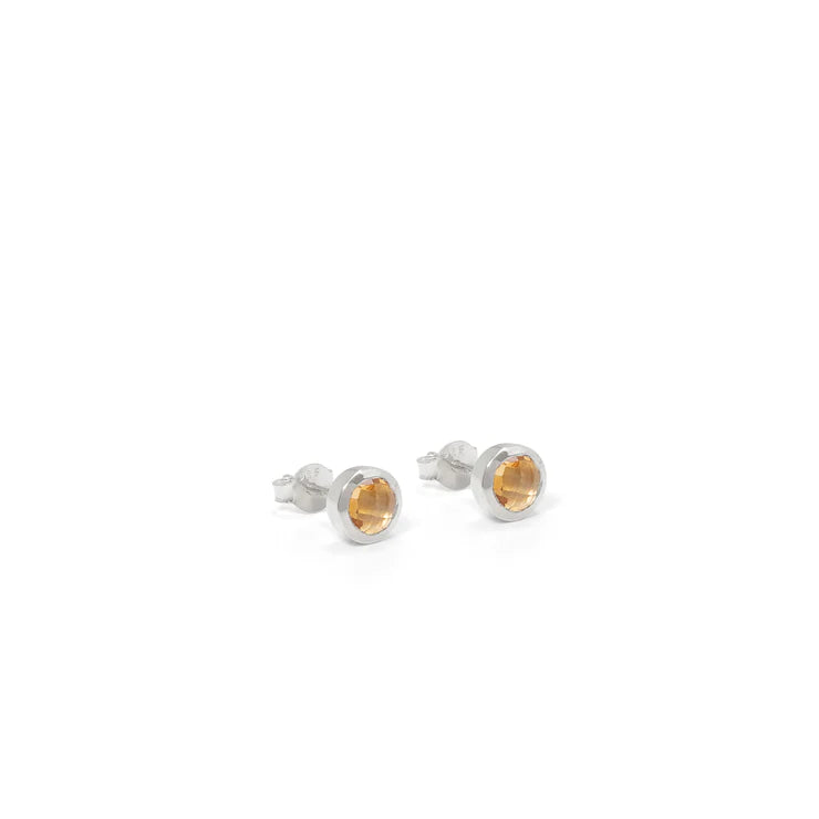 Silver Stud Earrings Citrine