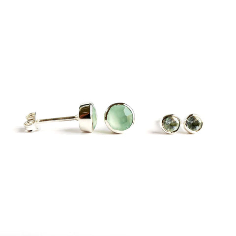 Silver Stud Earrings mini Aqua