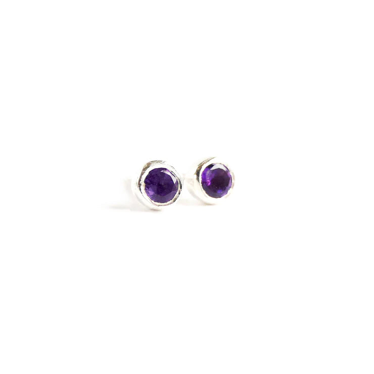 Mini amethyst earrings silver stud