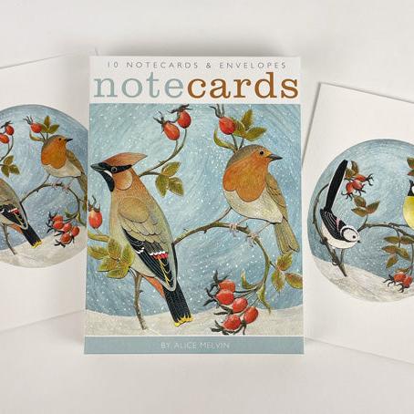 Waxwing & Robin  And Blue Tit Note cards