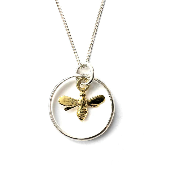 Silver Ring Necklace with Bee Charm