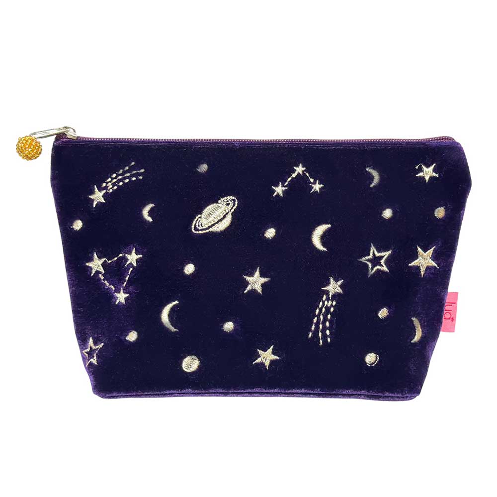 Moon and Stars Purple Velvet Make up Bag