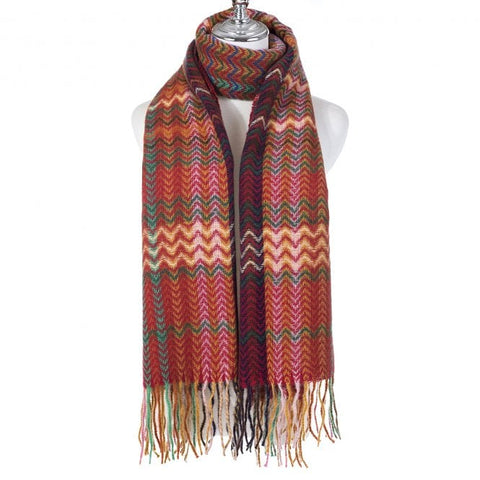 Autumnal Zig Zag Fringed Scarf