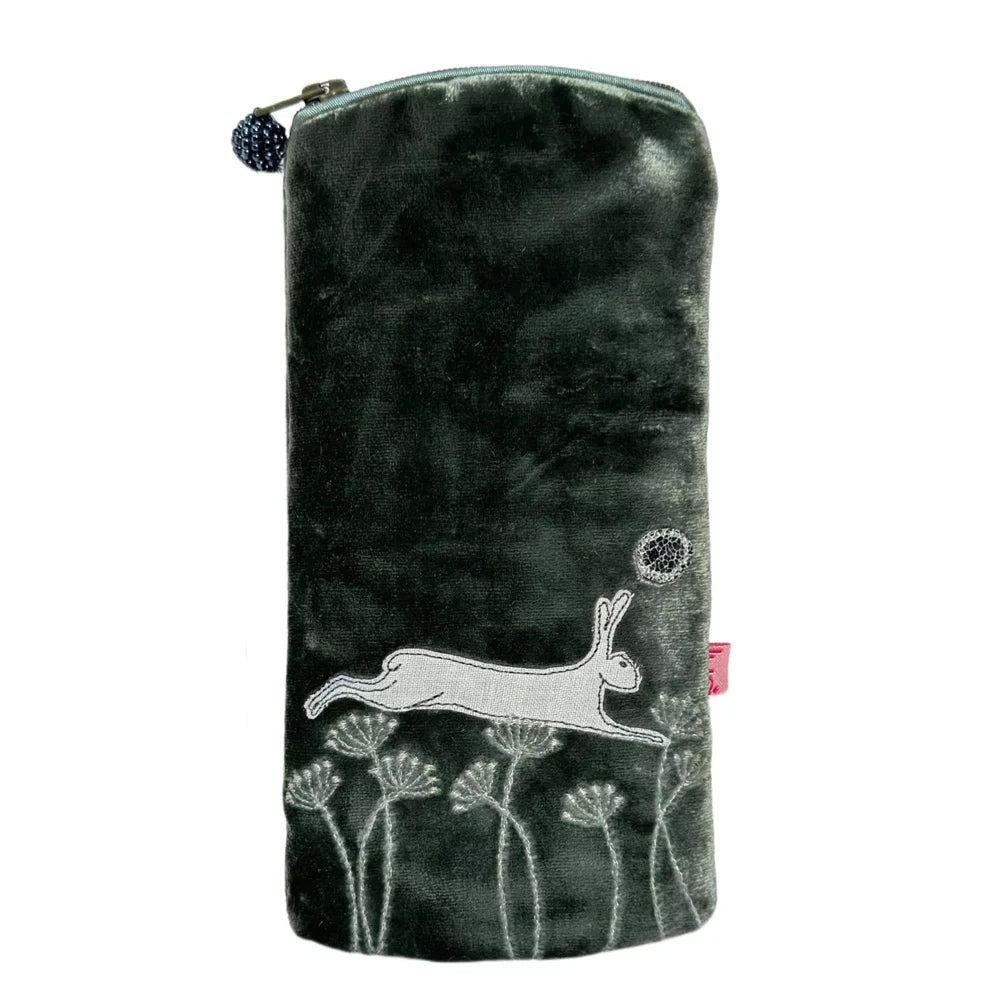 Leaping Hare Glasses Case  - sage green