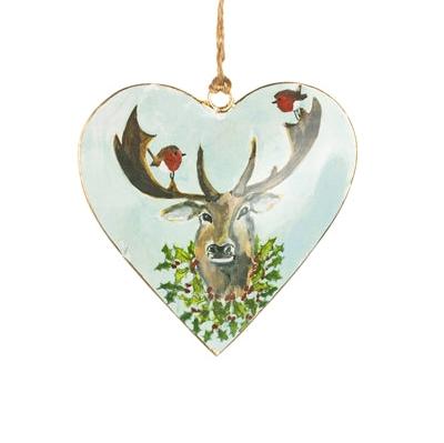 Tin Heart with Stag and Robins