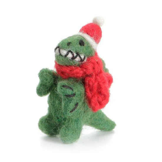 Mini TRex in Christmas Hat and Scarf