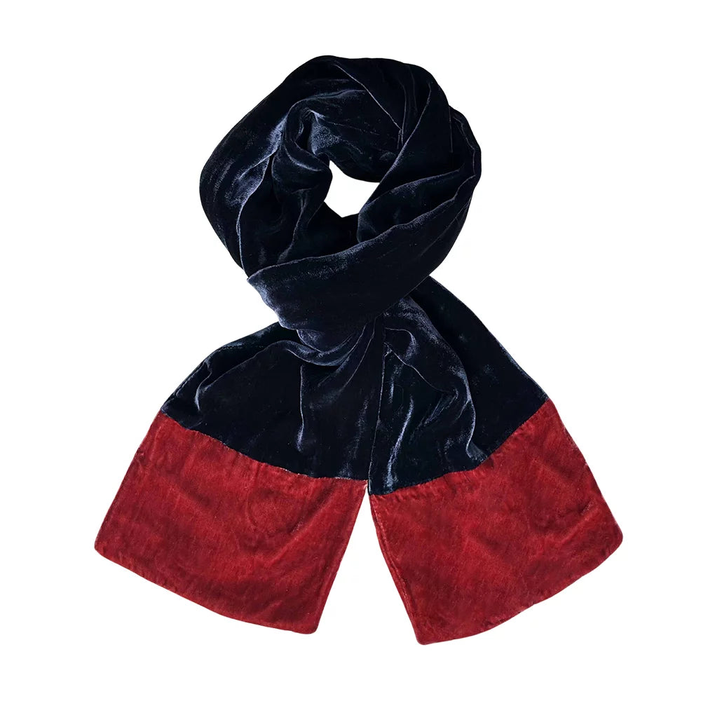 Navy burnt orange velvet Scarf