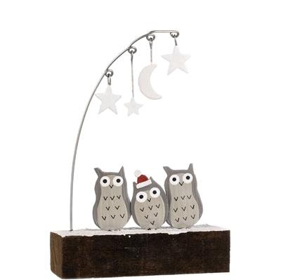 Cute Owls on Wooden Block