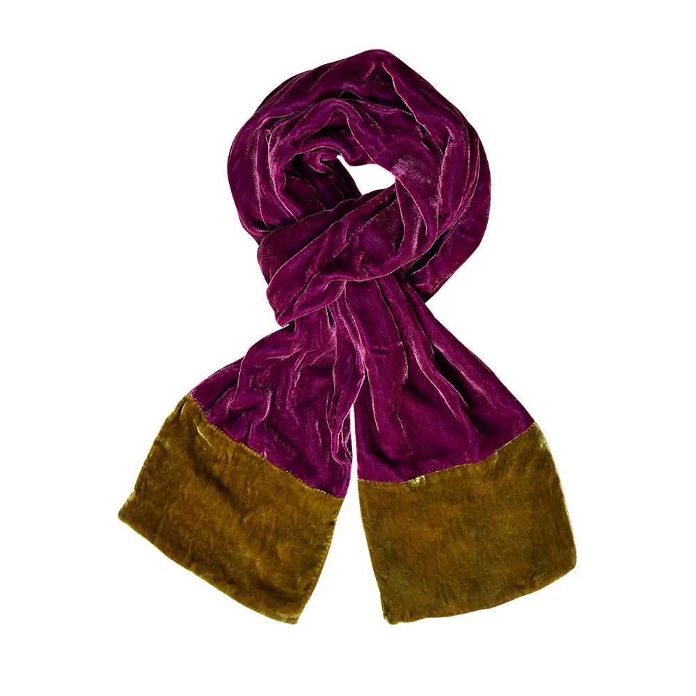 Plum and mustard velvet scarf