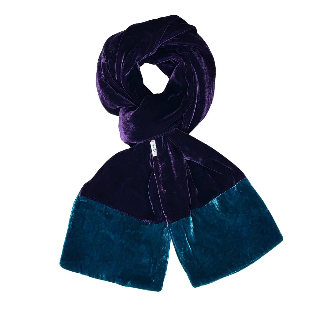 Purple and teal velvet scarf