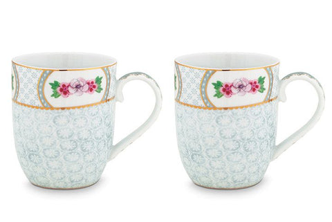 Blue Small Mug with flowers - Set of 2