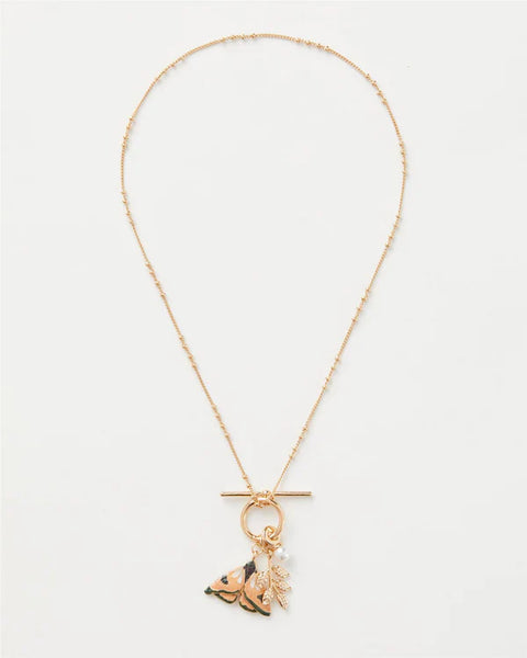 Enamel Moth and Leaf Charm Necklace