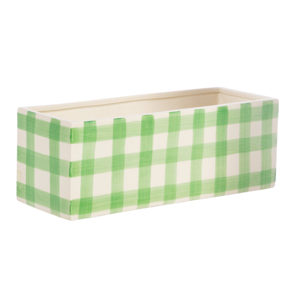 Gingham Trough Planter - Green