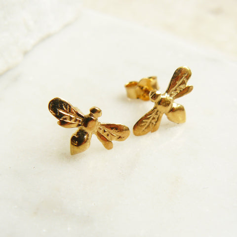 Gold bee stud earrings