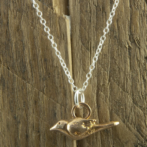 Tiny bronze bird necklace