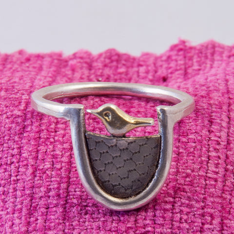 Woodland Silver Scandi Bird Ring